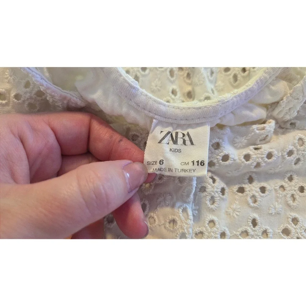 ZARA Kids White‎ Cotton Button Front Eyelet Dress Size 6 Cottagecore Summer